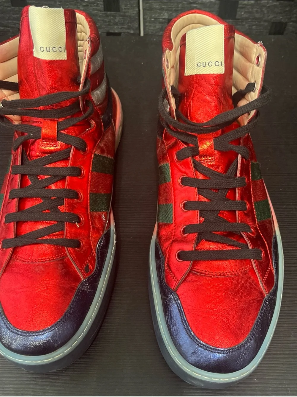 Gucci Men's High Top Metallic Red Sneakers Size 12